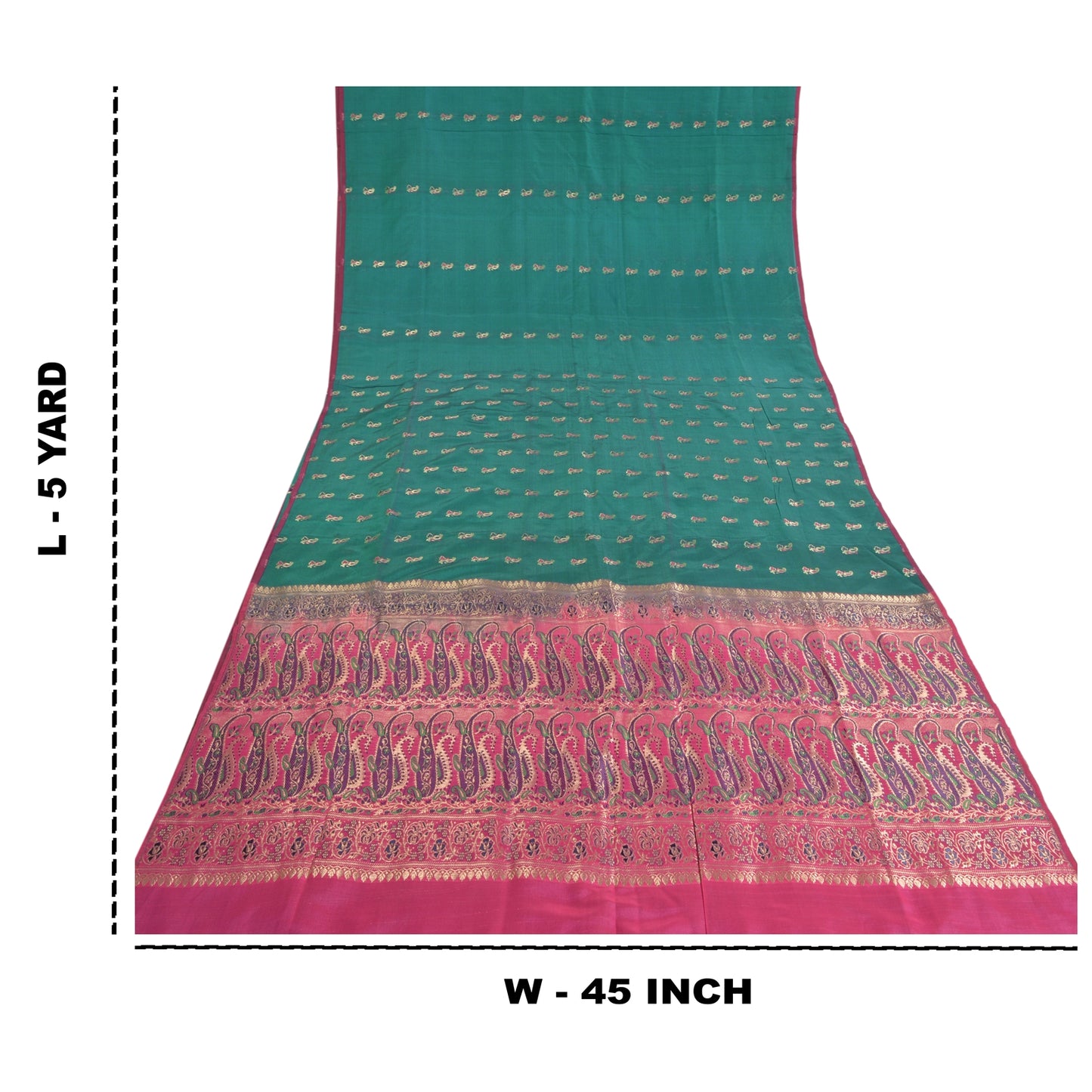 Sanskriti Vintage Green Heavy Wedding Sarees Pure Silk Woven Brocade Sari Sustainable Fabric