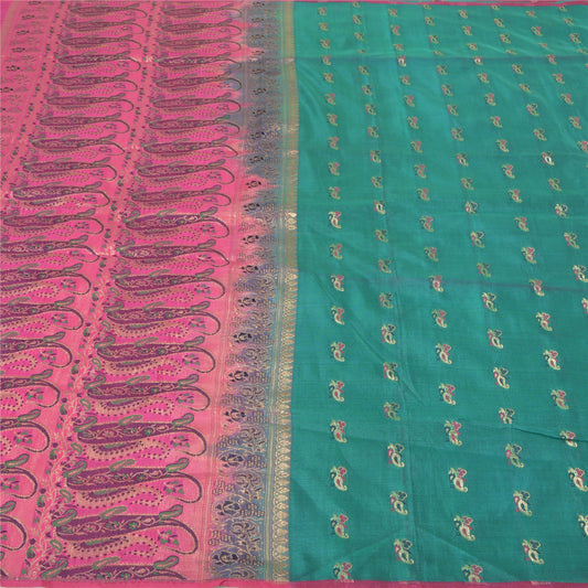Sanskriti Vintage Green Heavy Wedding Sarees Pure Silk Woven Brocade Sari Sustainable Fabric