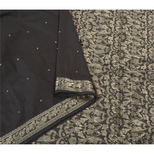 Sanskriti Vintage Black Heavy Sarees Art Silk Hand Beaded Woven Sari Sustainable Fabric