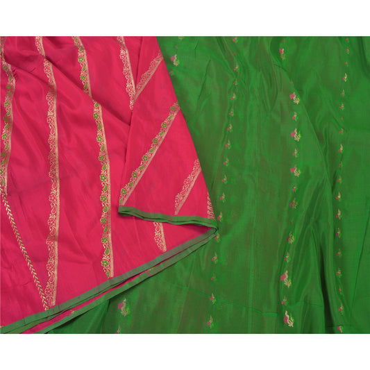 Sanskriti Vintage Pink Heavy Wedding Sarees Pure Silk Woven Brocade Sari Sustainable Fabric