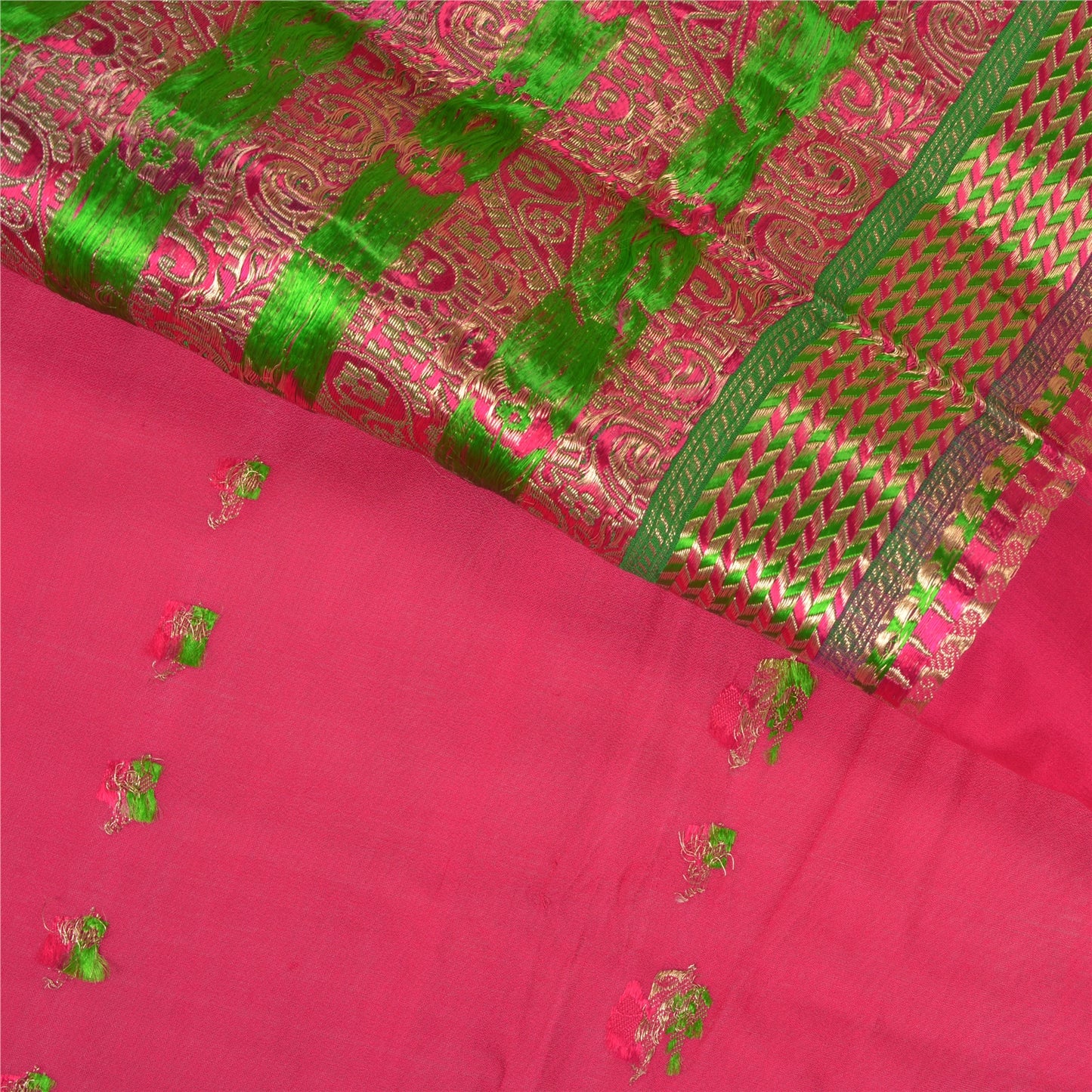 Sanskriti Vintage Pink Heavy Wedding Sarees Pure Silk Woven Brocade Sari Sustainable Fabric