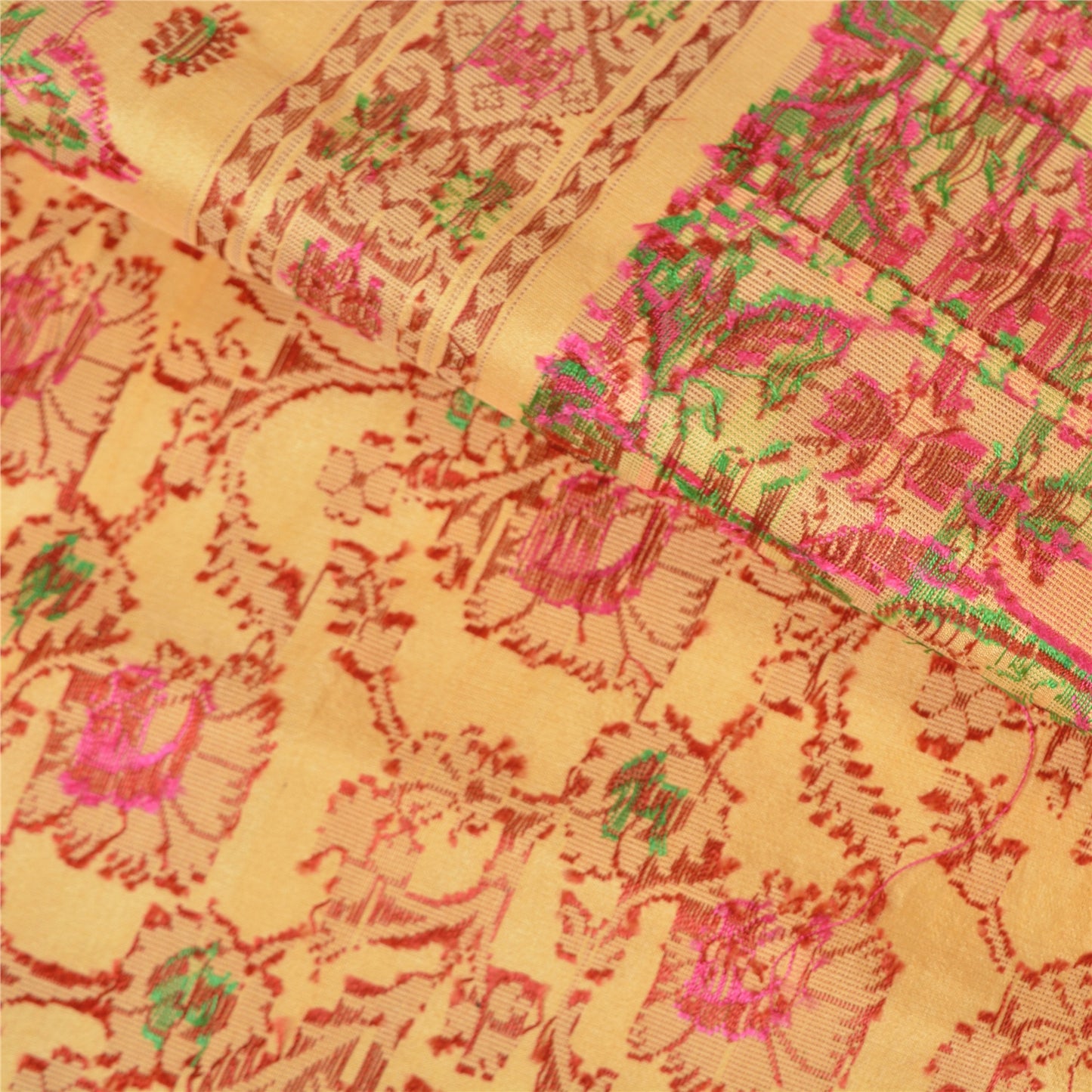 Санскритские винтажные кремовые тяжелые сари из чистого атласа и шелка, сотканные из экологически чистой ткани Tanchoi Sari