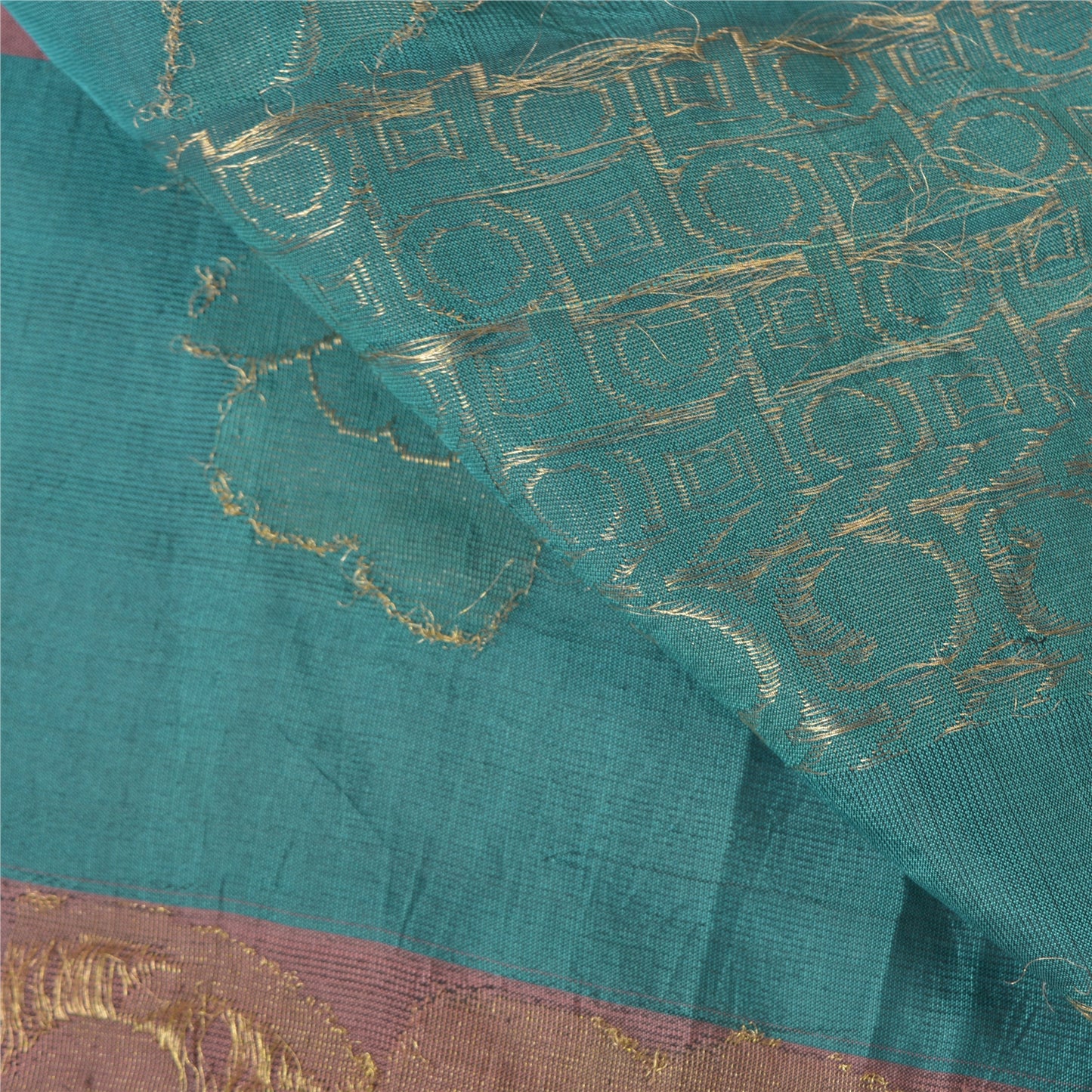 Sanskriti Vintage Blue Heavy Indian Sarees Pure Silk Hand Brocade Sari Sustainable Fabric
