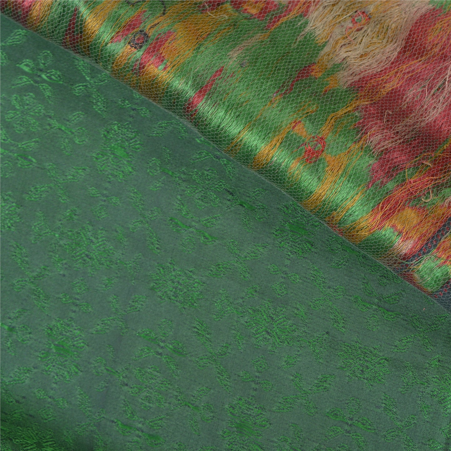 Sanskriti Vintage Green Heavy Indian Sarees 100% Pure Silk Woven Sari Sustainable Fabric