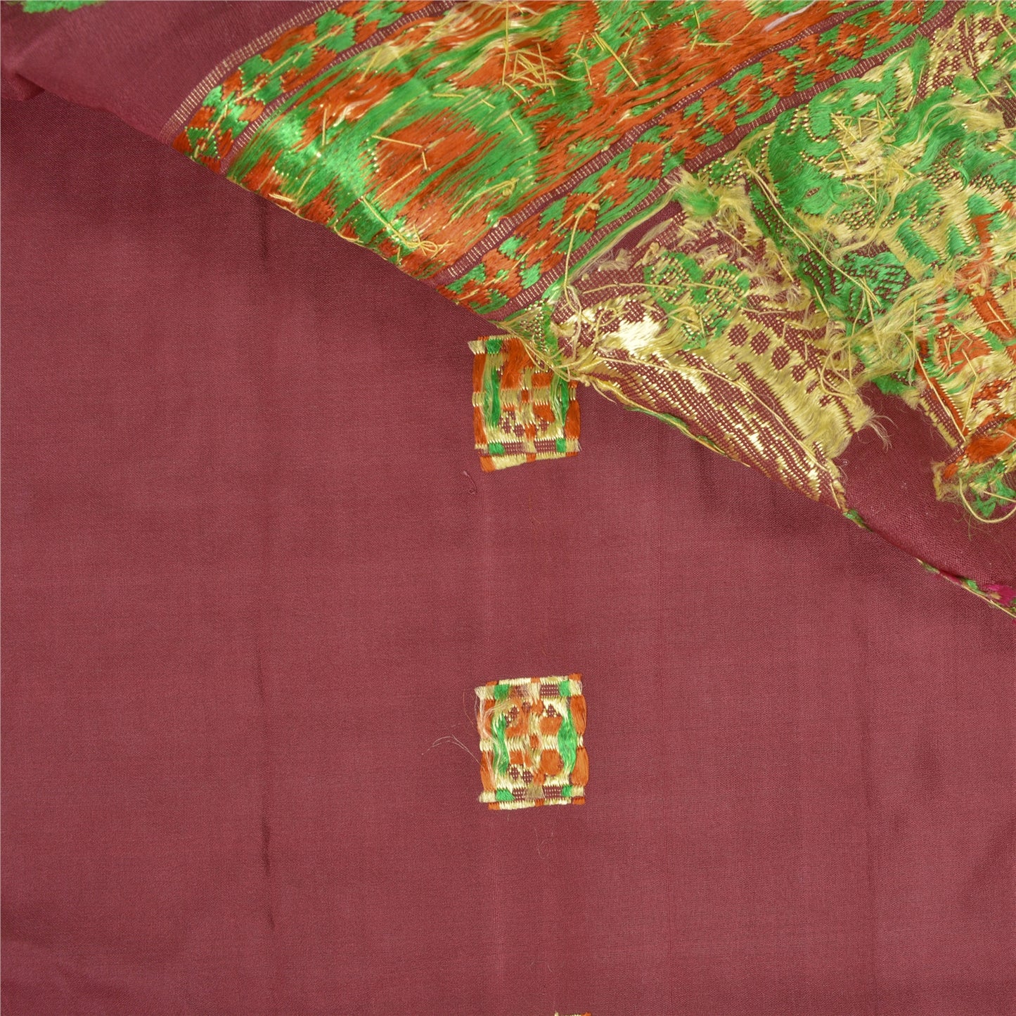 Sanskriti Vintage Dark Red Heavy Sarees Pure Silk Hand Beaded Woven Sari Sustainable Fabric