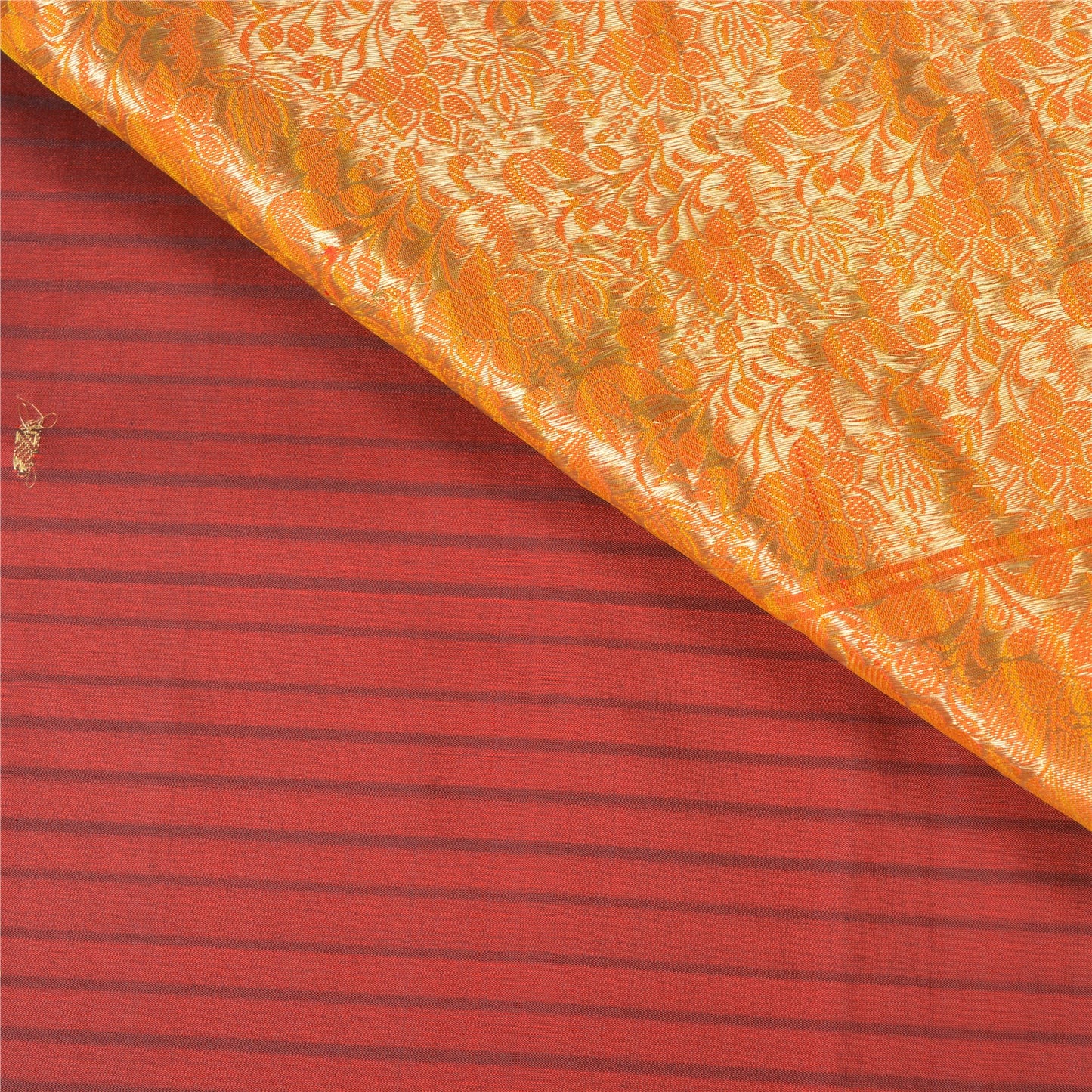 Sanskriti Vintage Saffron Heavy Sarees Pure Silk Woven Brocade Zari Sari Sustainable Fabric