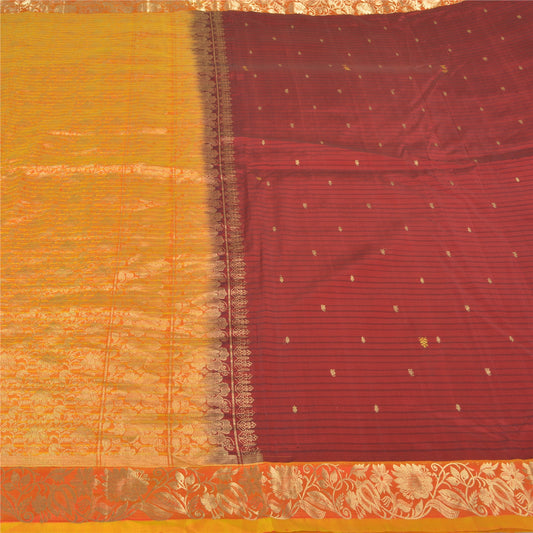 Sanskriti Vintage Saffron Heavy Sarees Pure Silk Woven Brocade Zari Sari Sustainable Fabric