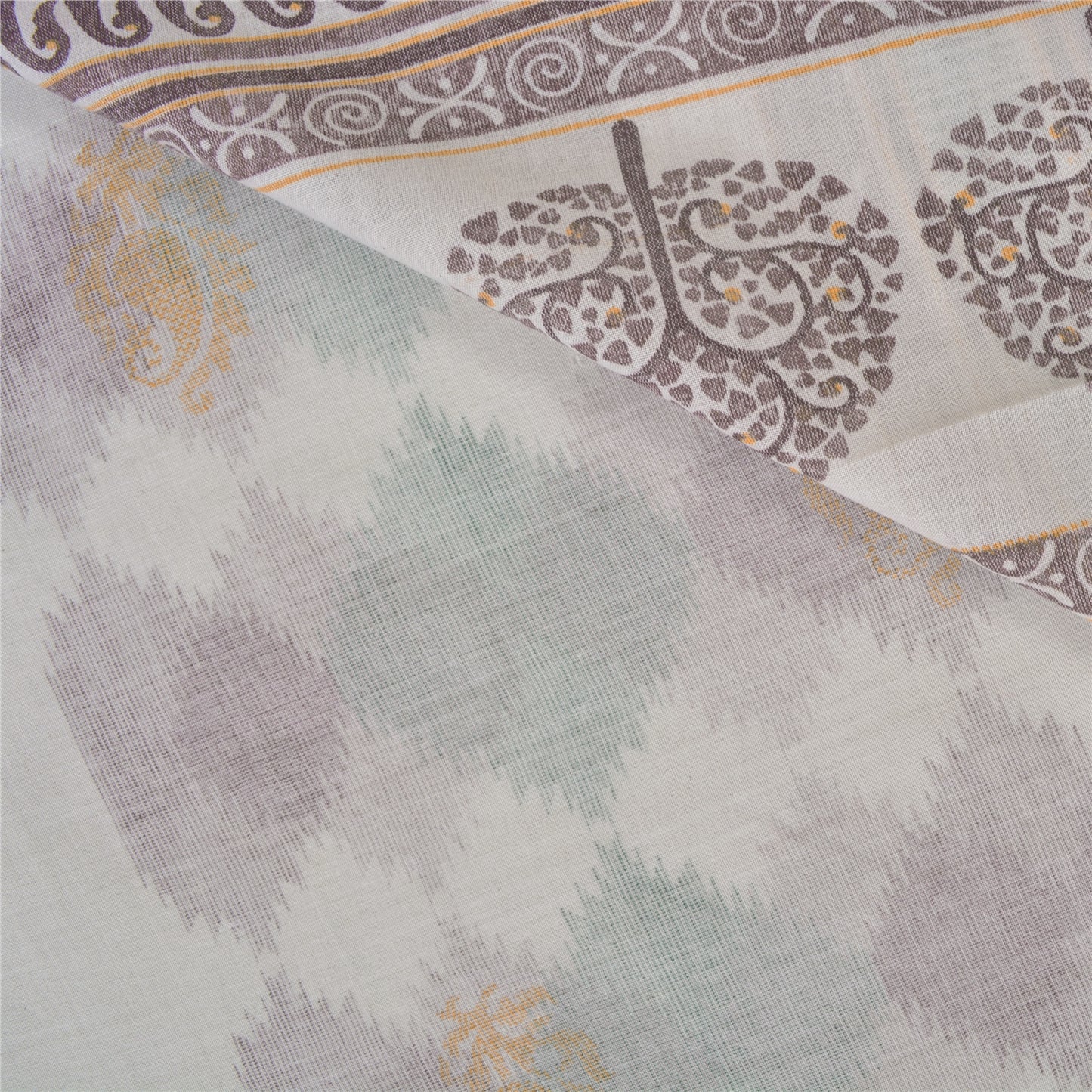 Sanskriti Vintage Ivory Heavy Indian Sarees Blend Cotton Woven Sari Sustainable Fabric