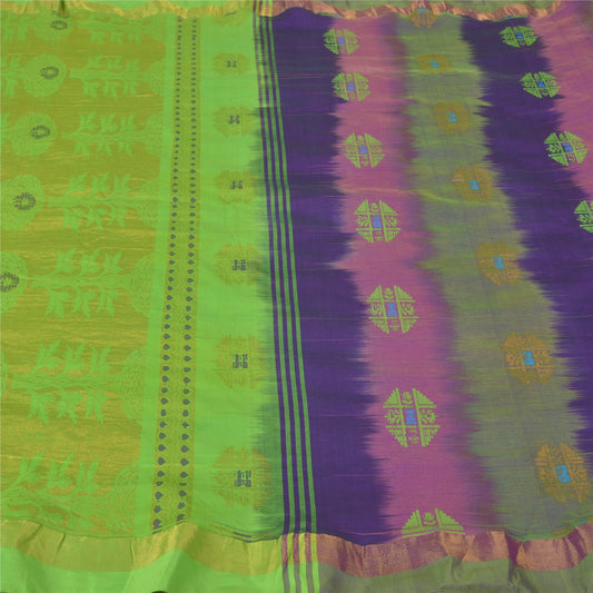 Sanskriti Vintage Green Heavy Party Sarees Art Silk Hand-Woven Zari Sari Sustainable Fabric