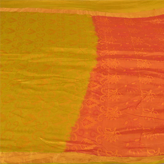 Sanskriti Vintage Orange Heavy Indian Sarees 100% Pure Silk Woven Sari Sustainable Fabric
