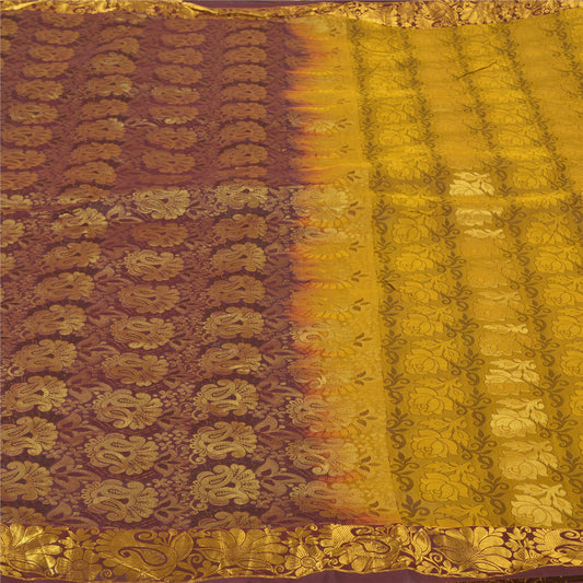 Sanskriti Vintage Saffron Heavy Indian Sarees Art Silk Woven Brocade Sari Sustainable Fabric