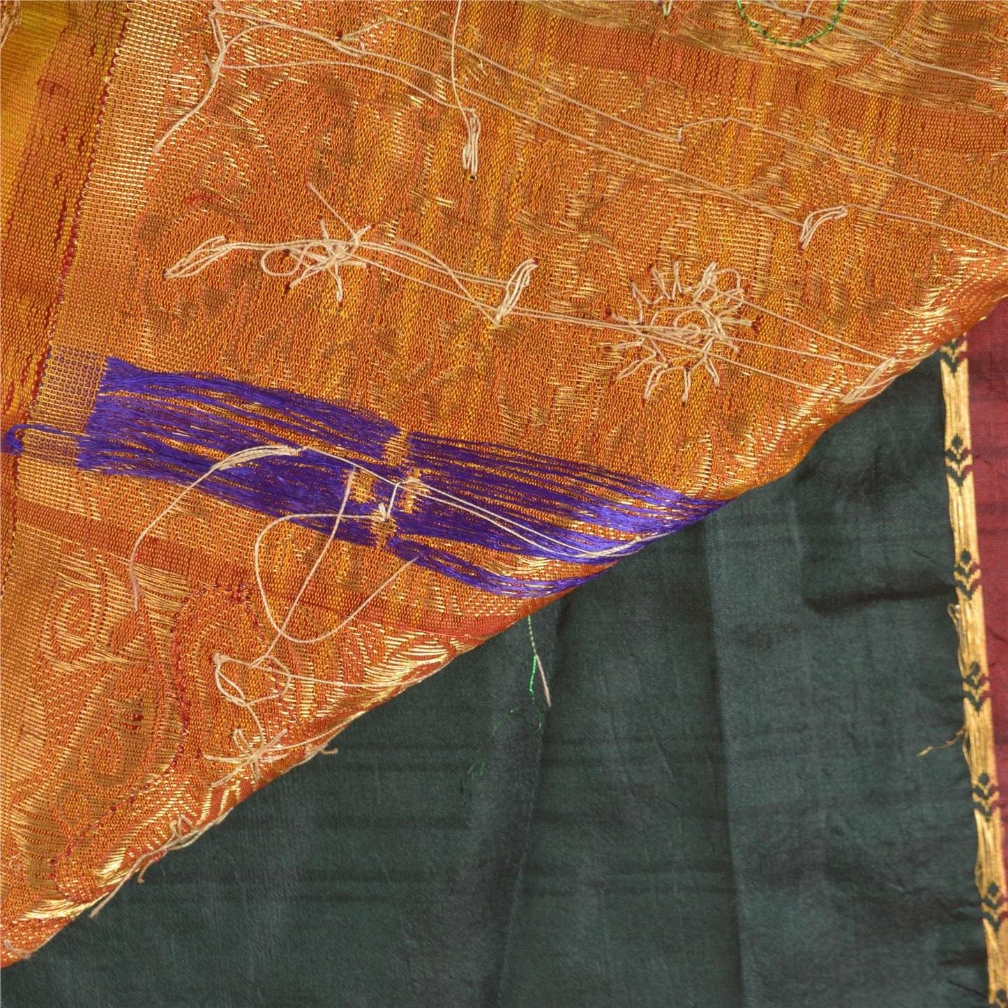 Sanskriti Vintage Sarees Woven Hand Beaded Pure Silk Sari Premium Sustainable Fabric