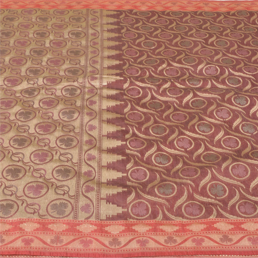 Sanskriti Vintage Dark Red Heavy Indian Sarees Blend Silk Woven Sari Sustainable Fabric