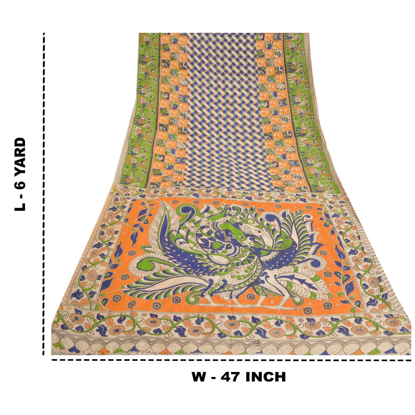Sanskriti Vintage Sarees Pure Cotton Handmade Kalamkari Special Sari Sustainable Fabric