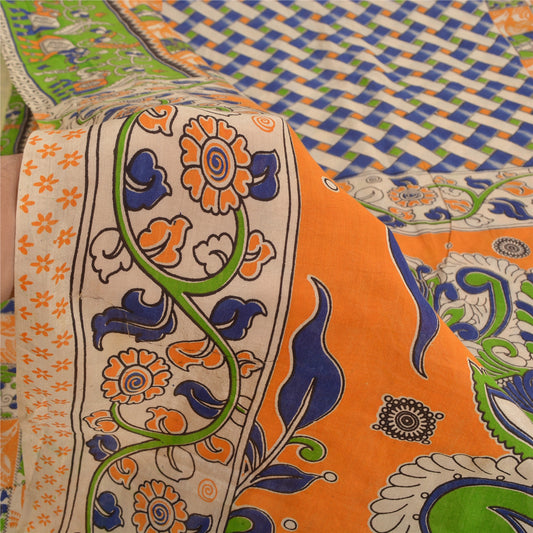 Sanskriti Vintage Sarees Pure Cotton Handmade Kalamkari Special Sari Sustainable Fabric