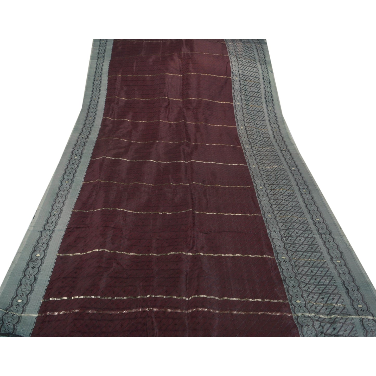 Sanskriti Vintage Heavy Saree Woven Silk Blend Sustainable Fabric Coffee Brown 5 Yard Sari