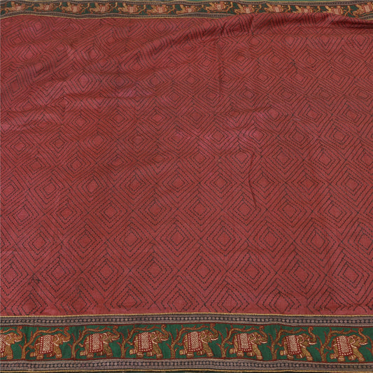 Sanskriti Vintage Dark Red Heavy Sarees Pure Silk Embroidered Animal Sari Sustainable Fabric
