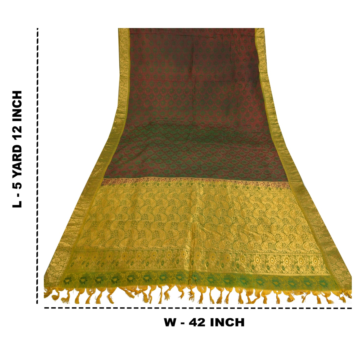 Sanskriti Vintage Green/Red Heavy Sarees Pure Silk Woven Brocade Sari Sustainable Fabric