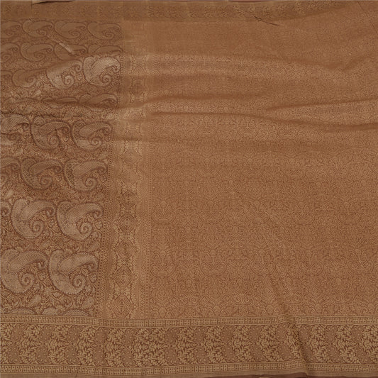 Sanskriti Vintage Brown Heavy Sarees 100% Pure Silk Woven Tanchoi Sari Sustainable Fabric