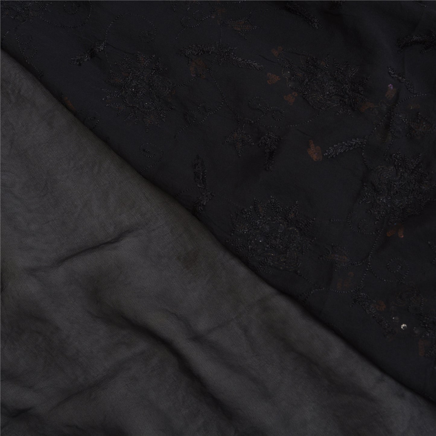 Sanskriti Vintage Black Bollywood Sarees Pure Georgette Hand Beaded Sari Sustainable Fabric