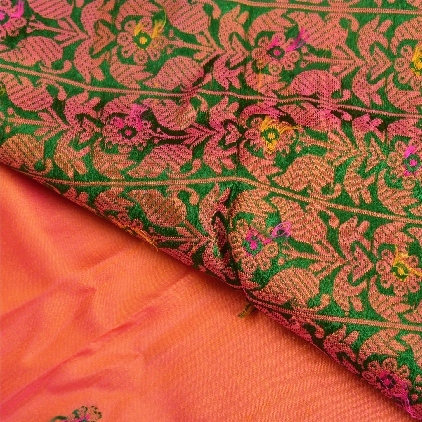 Санскритские винтажные персиковые сари 100% чистый шелк тканый премиальный сари ремесло устойчивая ткань