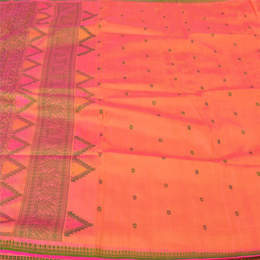 Sanskriti Vintage Peach Sarees 100% Pure Silk Woven Premium Sari Craft Sustainable Fabric