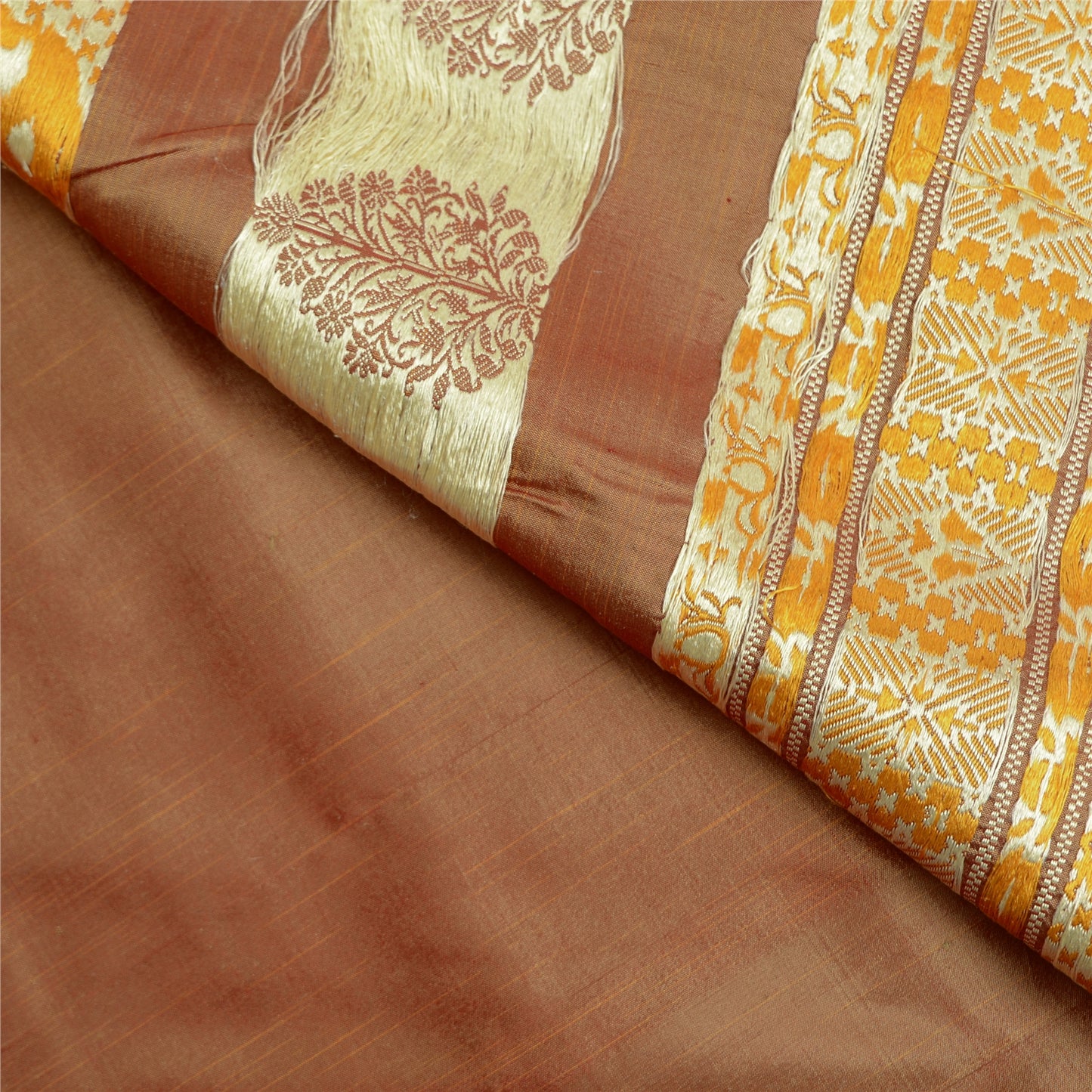Санскритские винтажные коричневые сари 100% чистый шелк тканый премиальный сари ремесло устойчивая ткань