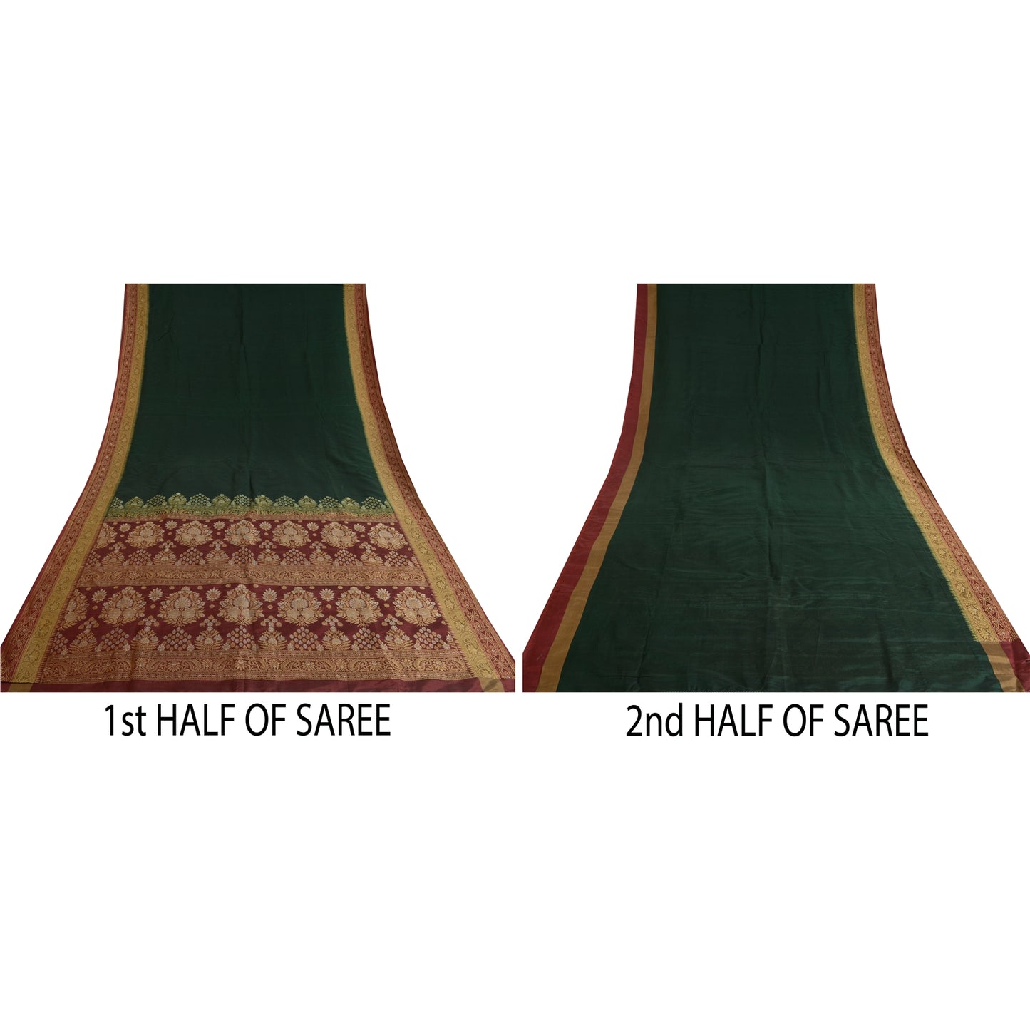 Sanskriti Vintage Deep Green Sarees Pure Silk Woven Premium Sari Craft Sustainable Fabric