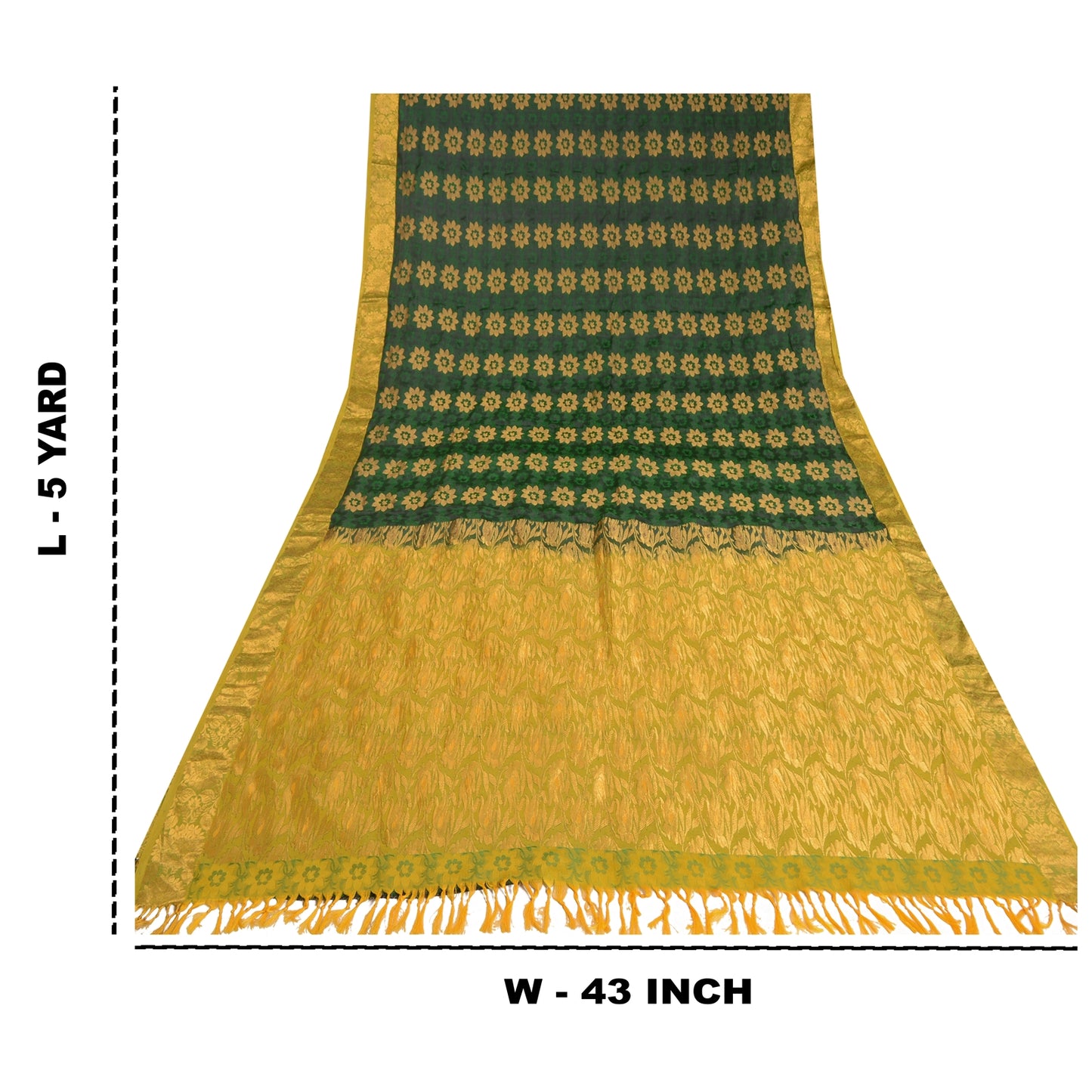 Sanskriti Vintage Green Sarees Pure Silk Woven Brocade/Banarasi Sari Sustainable Fabric