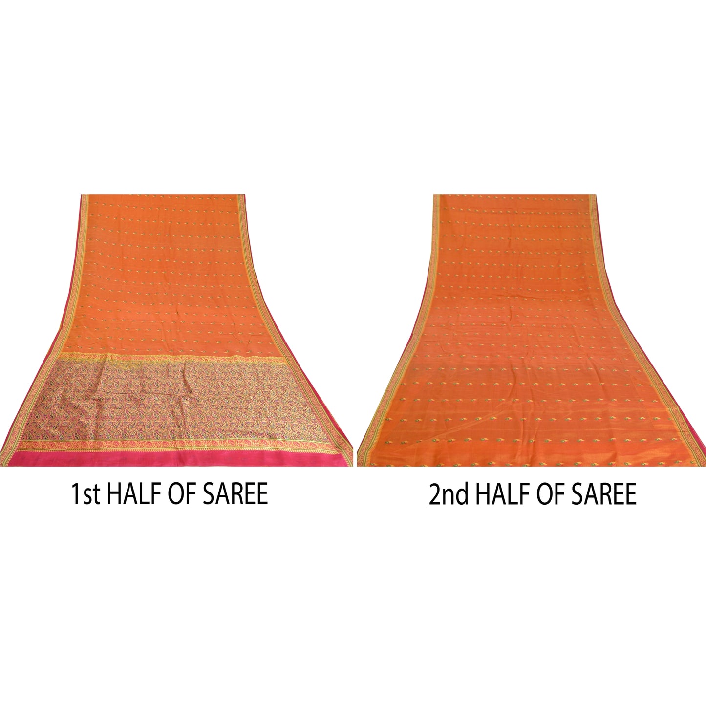 Sanskriti Vintage Saffron/Pink Sarees Pure Silk Woven Premium Sari 5 Yard Sustainable Fabric