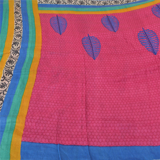 Sanskriti Vintage Pink Indian Sarees 100% Pure Woolen Block Printed Sari Sustainable Fabric