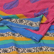 Sanskriti Vintage Pink Indian Sarees 100% Pure Woolen Block Printed Sari Fabric