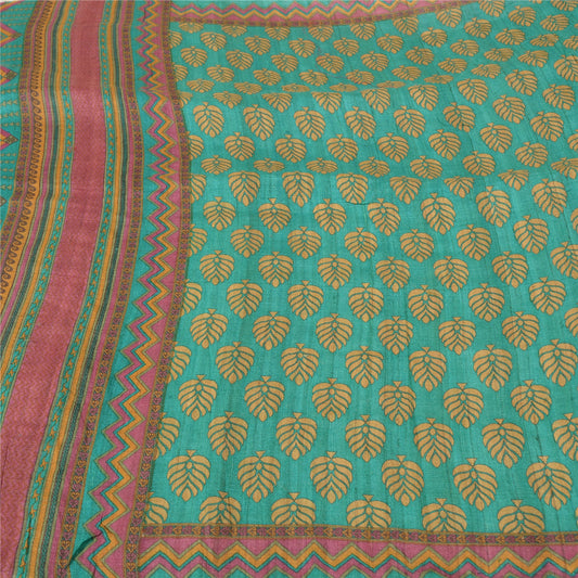 Sanskriti Vintage Green Sarees Pure Handloom Silk Printed Woven Sari Sustainable Fabric