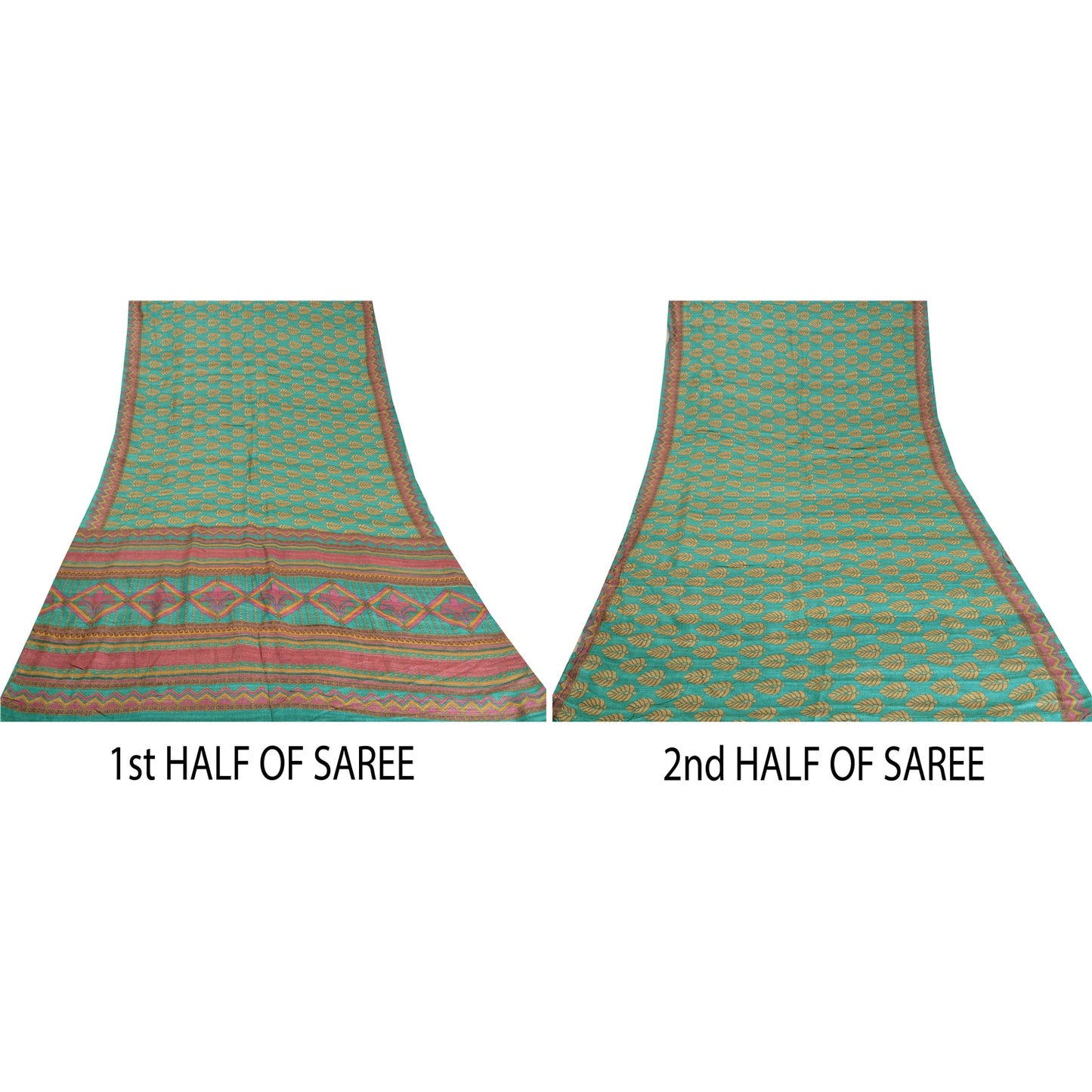 Sanskriti Vintage Grønne Sarier Ren Håndvævet Silke Trykt Vævet Sari Bæredygtigt Stof