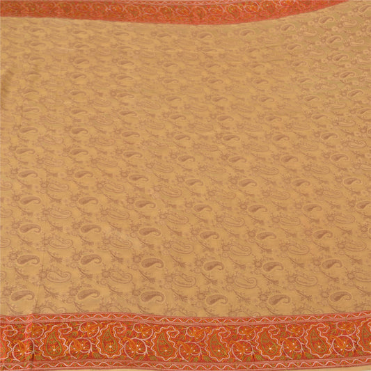 Sanskriti Vintage Beige Sarees Pure Georgette Silk Woven Bollywood Sari Sustainable Fabric