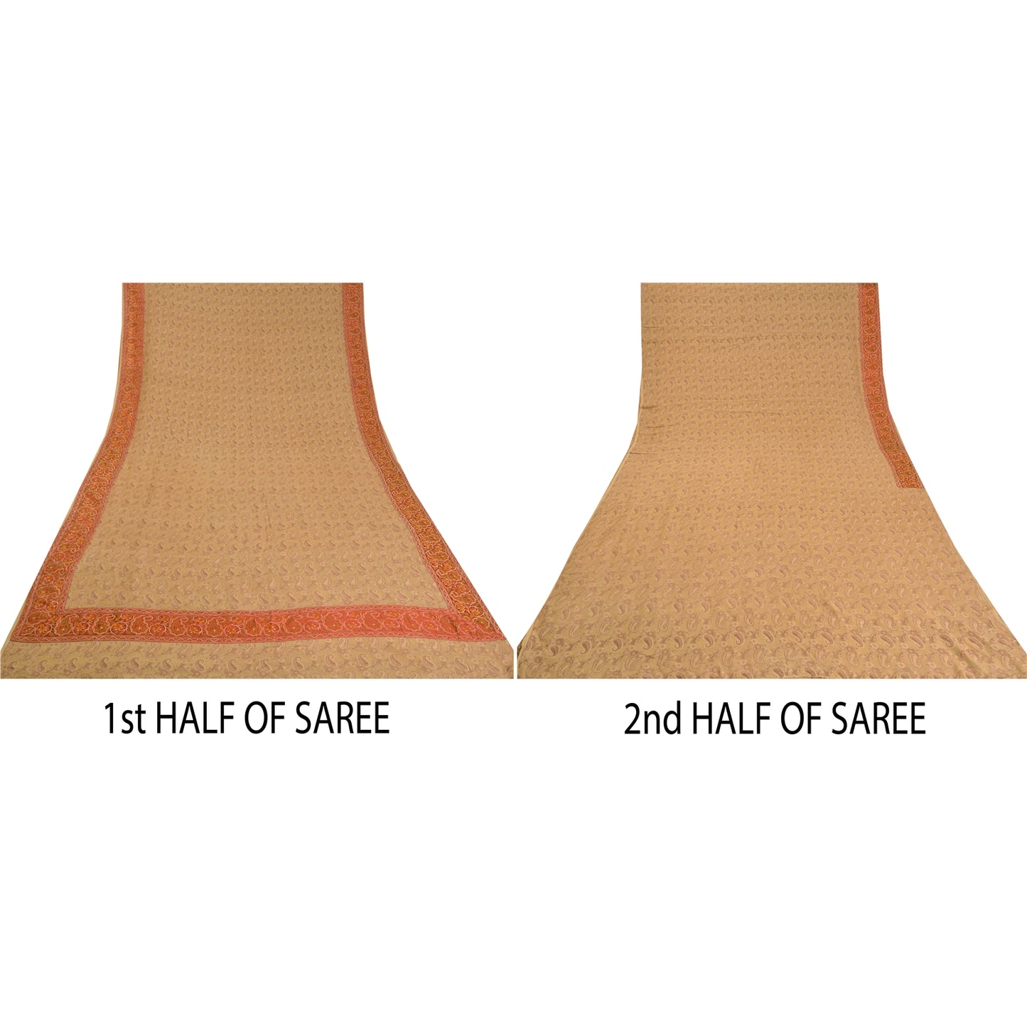 Sanskriti Vintage Beige Sarees Pure Georgette Silk Woven Bollywood Sari Sustainable Fabric