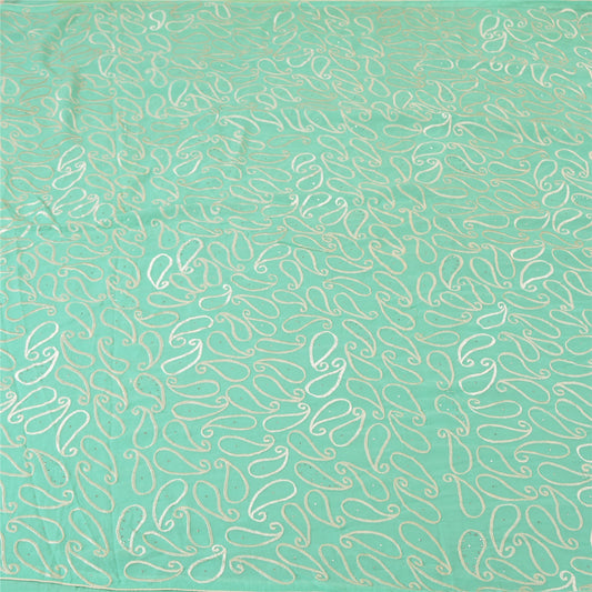 Sanskriti Vintage Sea Green Sarees Pure Georgette Handmade Mukeish Sari Sustainable Fabric