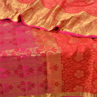 Sanskriti Vintage Peach/Pink Sarees Pure Silk Woven Brocade/Banarasi Sari Fabric