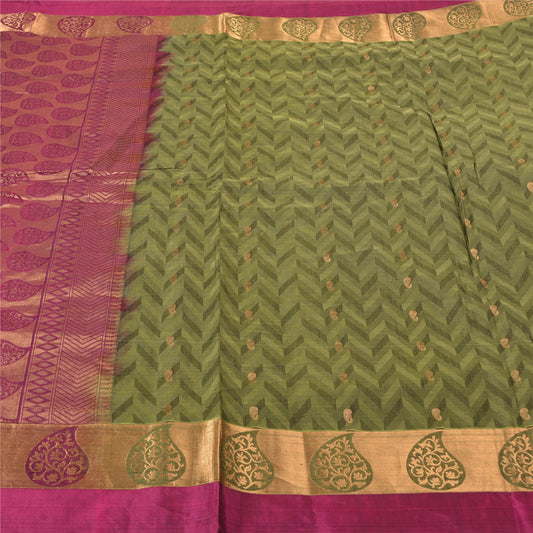 Sanskriti Vintage Green Sarees Pure Silk Woven Brocade/Banarasi Sari Sustainable Fabric