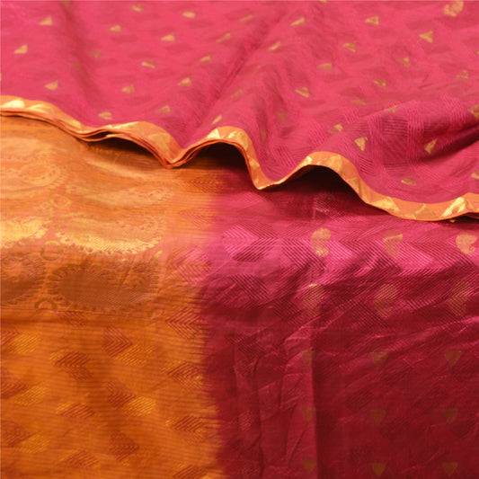 Sanskriti Vintage Peach/Pink Sarees Pure Silk Woven Zari Premium Sari Sustainable Fabric