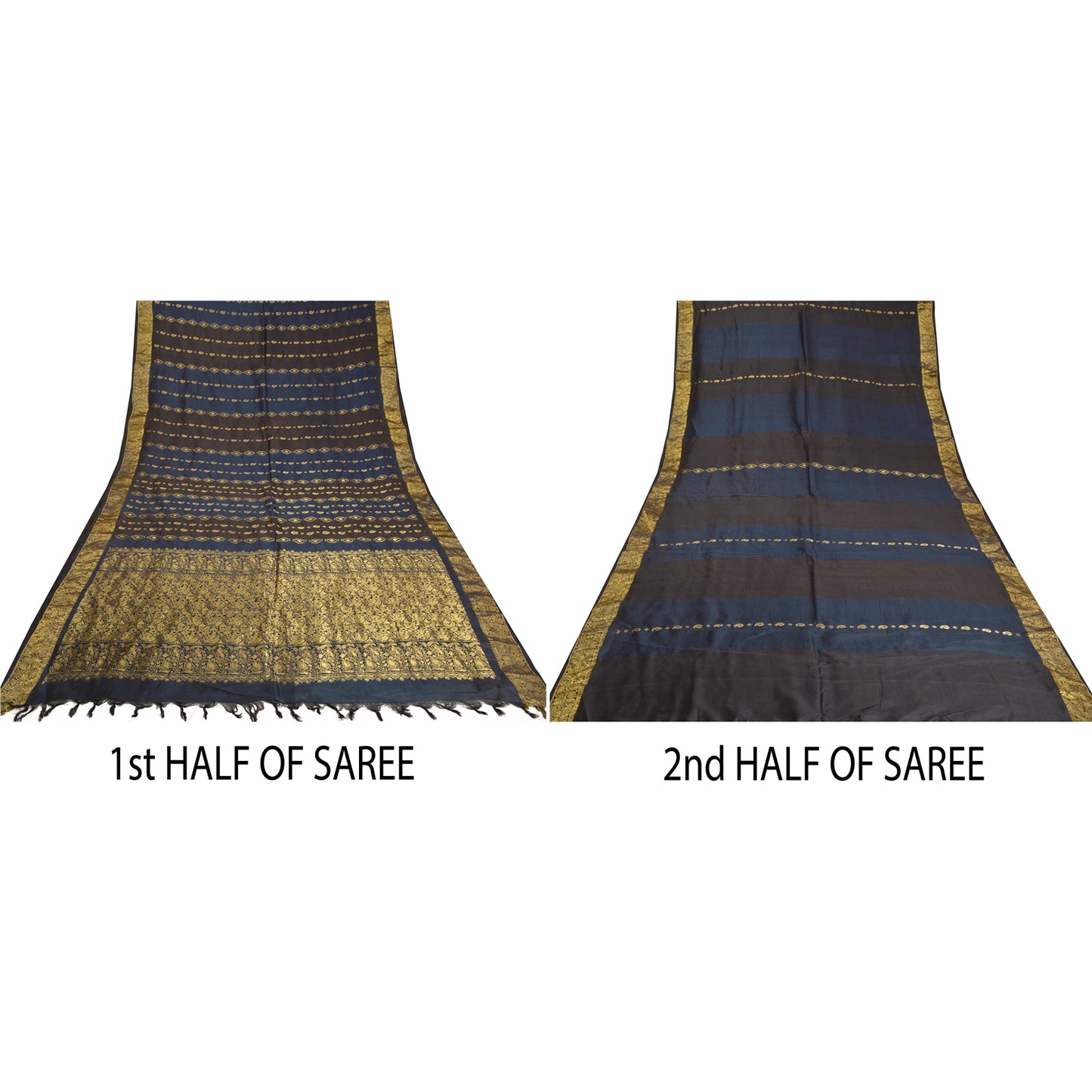 Sanskriti Vintage Blue/Brown Sarees Pure Silk Woven Brocade/Banarasi Sari Sustainable Fabric