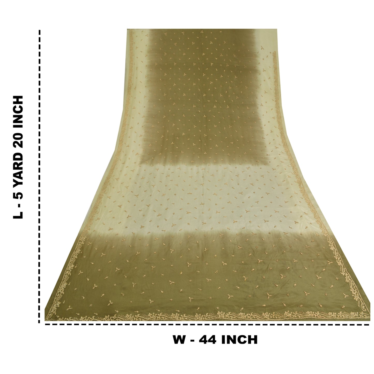 Sanskriti Vintage Green/Ivory Sarees Pure Crepe Silk Hand Beaded Sari Sustainable Fabric