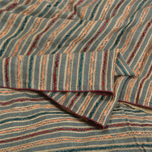 Sanskriti Vintage Ivory Sarees Pure Handloom Silk Embroidered Woven Sari Sustainable Fabric