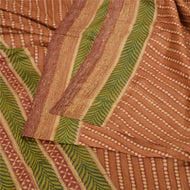 Sanskriti Vintage Brown Indian Sarees 100% Pure Silk Printed Sari 5 Yard Fabric