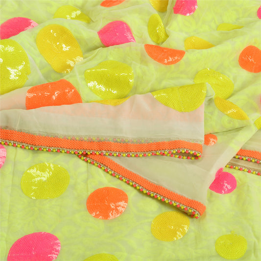 Sanskriti Vintage Cream Indian Sarees Blend Georgette Hand Beaded Sari Sustainable Fabric