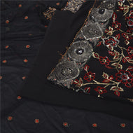 Sanskriti Vintage Black Sarees Net Mesh Hand Beaded Party Premium Sari Fabric
