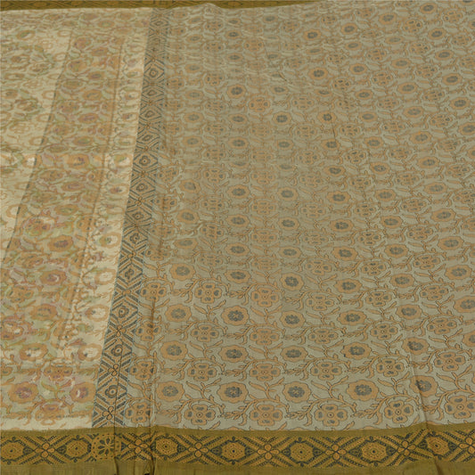 Sanskriti Vintage Grey Sarees 100% Pure Silk Woven Premium Sari Craft Sustainable Fabric