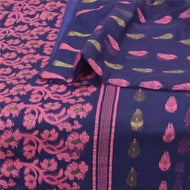 Sanskriti Vintage Blue Indian Sarees Cotton Hand- Woven Sari 5 Yard Fabric