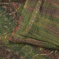 Sanskriti Vintage Green Sarees Pure Silk Hand Beaded Woven Sari Tie-Dye Fabric