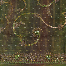 Load image into Gallery viewer, Sanskriti Vintage Green Sarees Pure Silk Hand Beaded Woven Sari Tie-Dye Fabric
